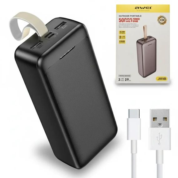 Мобільний акумулятор (Power Bank) AWEI J111B / Повербанк 50000 mAh 22.5W | Зображення 3