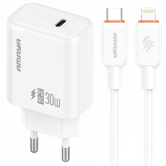 МЗП Amaya E76D PD30W (1USB-C) + кабель Type-C to Type-C White