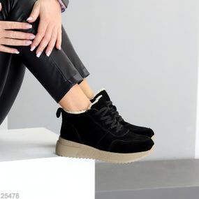 Спортивные черные замшевые зимние ботинки молния+шнуровка 38