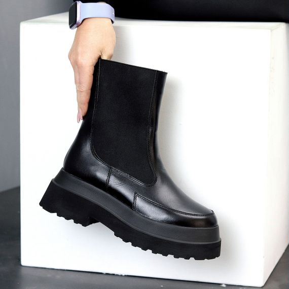 Ефектні шкіряні черевики челсі на потовщеній підошві сезон зима | Зображення 1