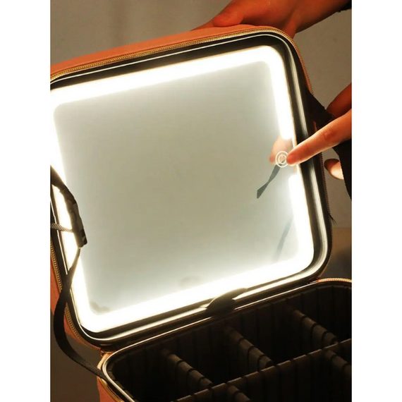 Косметичка рожева дорожня з дзеркалом і LED-підсвіткою, б'юті-кейс для косметики на блискавці | Зображення 5