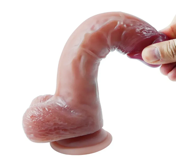 Большой фаллоимитатор с мошонкой на присоске OYO - Dildo Double Layer Silicone YQW-030 (длина 21.5 см, диаметр 3.8 см) Sex Aura | Зображення 4