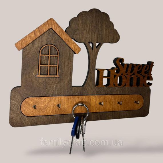 Ключниця настінна Sweet Home (Милий дім) з деревом венге на 6 гачків, дерев'яна вішалка тримач для ключів у передпокій | Зображення 8