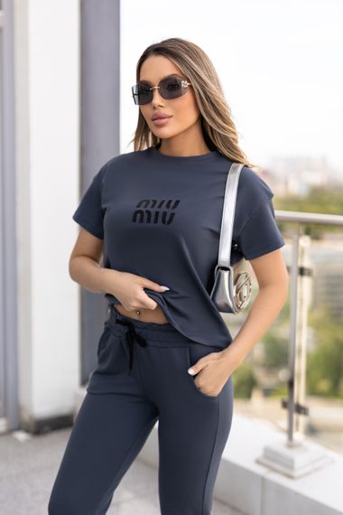 Женский летний спортивный костюм с футболкой и штанами GF1787 цвет темно-серый размер 50/52 | Зображення 2