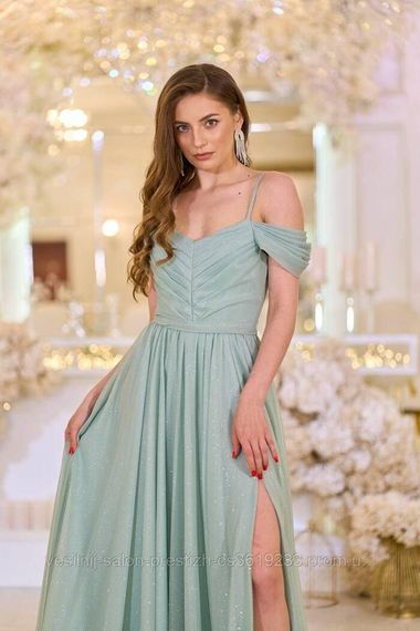 М’ятна Вечірня Сукня Шифон Блиск Максі | Зображення 3