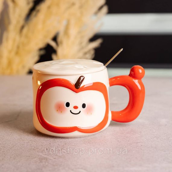 Чашка фарфоровая 400 (мл) с крышкой и ложкой, оригинальная кружка на подарок чашка для детей Красный FM-25B | Зображення 1