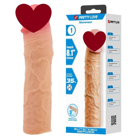 Насадка на член, що подовжує +7.6 см Pretty Love Stevenson реалістична, тілесна, 20.5 х 4.4 см sexstyle