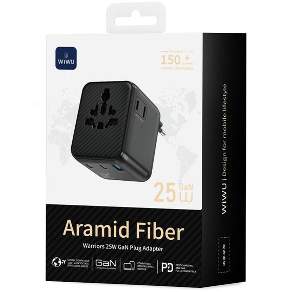 Мережевий універсальний перехідник WIWU UA011 Warrior GaN 25W + 1USB-A/2C Black | Зображення 3