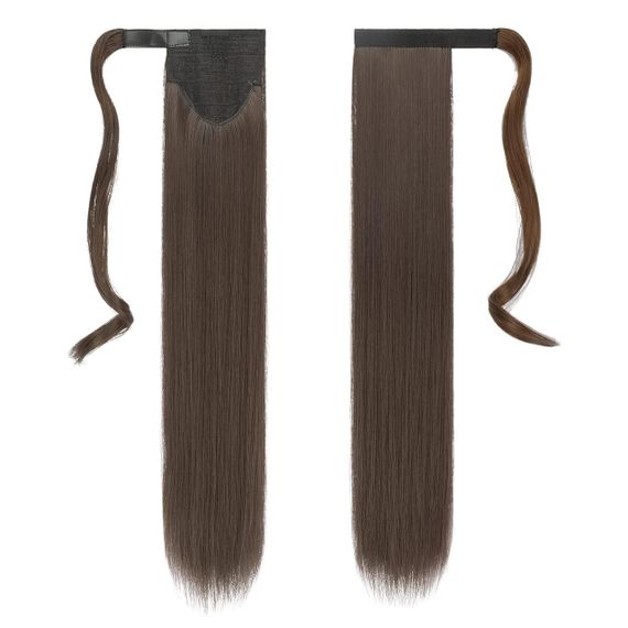 Накладной хвост FESHFEN 60 см каштановый, искусственные прямые коричневые волосы на клипсе, цвет 6/10H# шиньон | Зображення 1
