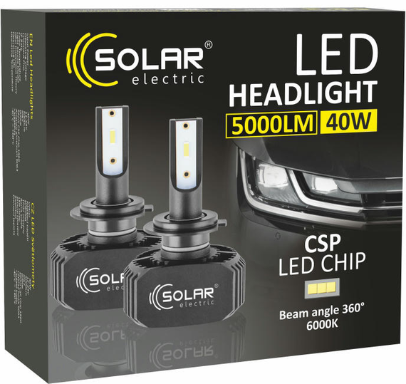 8207 SOLAR Лампа LED H7 LED 12/24V 40W 5000Lm 6000K, CSP1860 2шт.