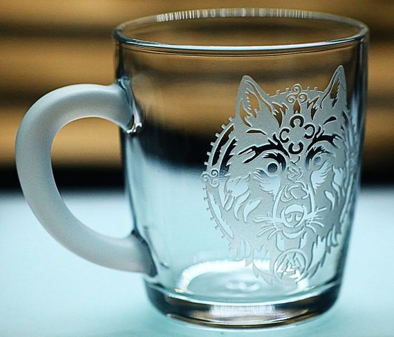 Скляна чашка 350 мл Руни Вовк з гравіюванням скандинавський стиль подарунок чоловіку | Зображення 1