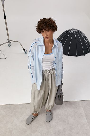 Класична сорочка з контрастними вставками в комплекті з майкою - блакитний цвет, ONE SIZE (є розміри) | Зображення 2