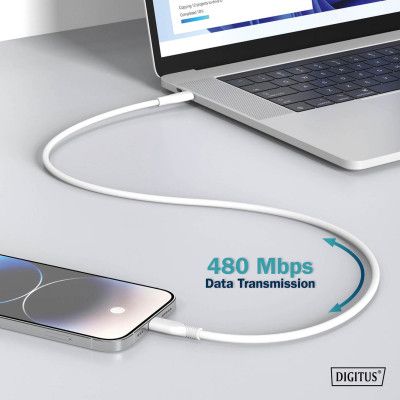 Дата кабель USB-C to Lightning 2.0m USB 2.0 60W silicone white Digitus (AK-600110-020-W) | Зображення 6