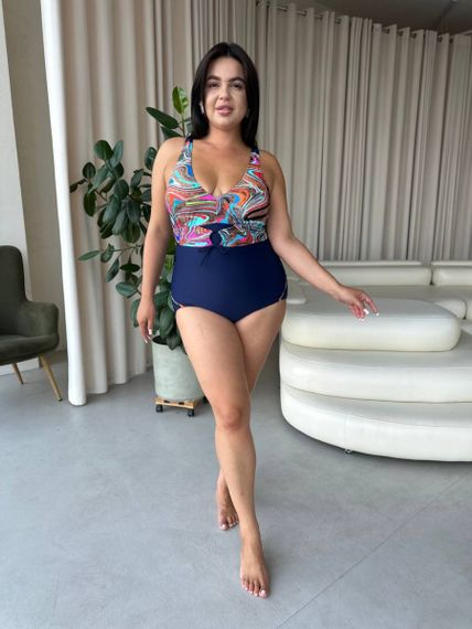 Яскравий суцільний синій купальник PLUS SIZE з утяжкою | Зображення 3