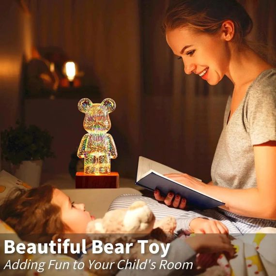 3D лампа Кришталевий Ведмедик Феєрверк Ведмідь Bearbick декоративний скляний нічник світлодіодний світильник 16 кольорів LED | Зображення 5