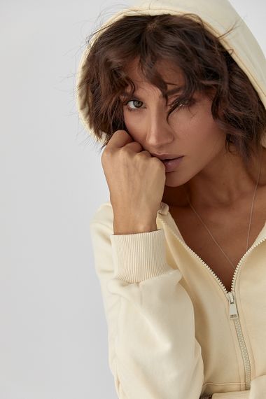 Жіноче худі на блискавці - кремовий цвет, S (є розміри) | Зображення 3