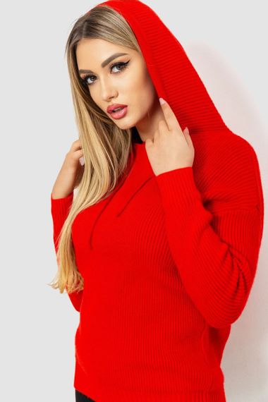 Кофта-батник жіноча з капюшоном, колір червоний, 244R2029 | Зображення 5