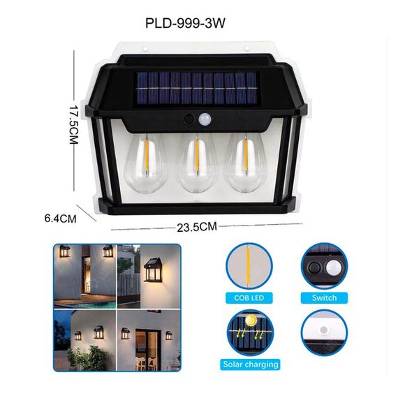 Ліхтар вольфрамова лампа на сонячній батареї 999-38W, датчик руху, АКБ 18650 HM-11 | Зображення 1