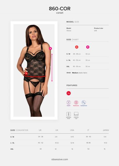 Комплект корсет з трусиками Obsessive 860-COR-1 чорний, S/M Sex Aura | Зображення 6