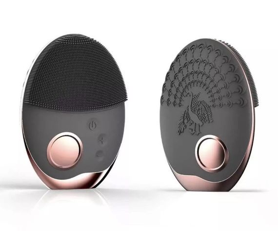 Ультразвукова Електрична Силіконова Щітка Масажер Для Обличчя з Функцією фототерапії Чорна