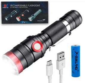 Фонарь ручной аккумуляторный Bailong BL-736-T6 фонарик противоударный с клипсой зумом 18650