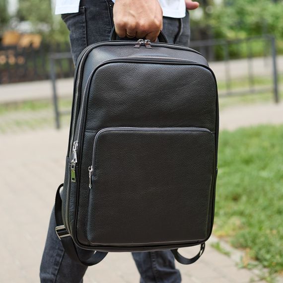Шкіряний чоловічий рюкзак класичний чорний з натуральної шкіри якісний  Tiding Bag 45239