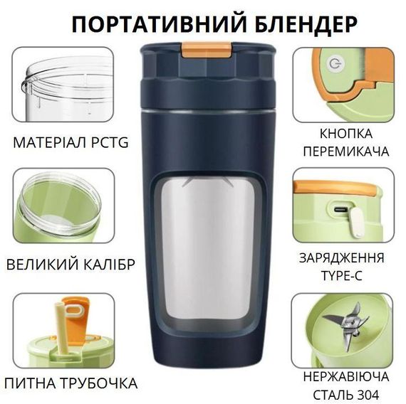 Акумуляторний блендер P2060R 600 мл — Синій Tritan BPA-free, портативний подрібнювач із функцією змішування | Зображення 7