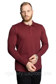 Футболка ПОЛО чоловіча з довгим рукавом — МІКРОЛАКОСТА — колір Бордовий 3XL