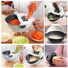 Овощерезка - мультислайсер с корзиной 9 в 1 WET BASKET VEGETABLE CUTTER Многофункциональная ручная терка-шинковка с емкостью | Зображення 2