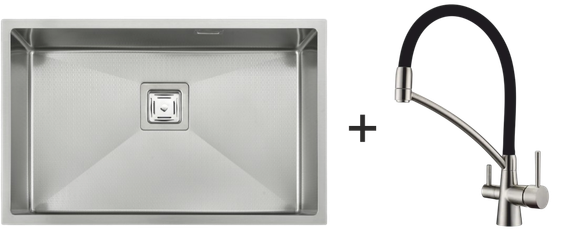 Мийка Quadro 68 Celldecor + Змішувач FKM 3110 Inox Black 8213.401.0053