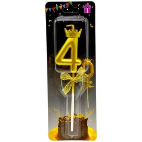 Свічка-цифра 4 з короною (ЗОЛОТО) 14 см