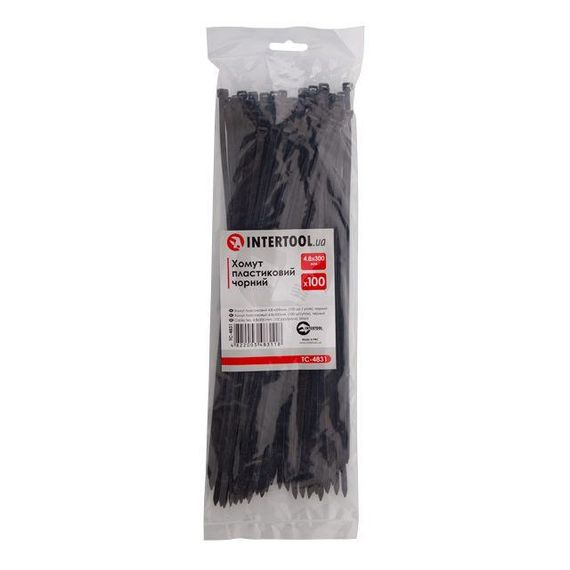 Хомут пластиковий 4,8*300 мм, чорний, 100 од. INTERTOOL TC-4831