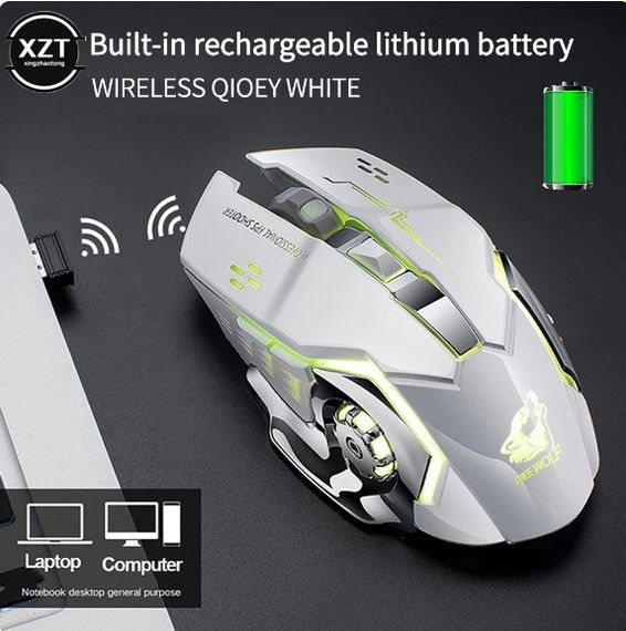 Беспроводная игровая мышка X8 WolF подсветка USB Charge со встроенным аккумулятором White | Зображення 2