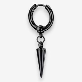 Серьга-кольцо черная из нержавеющей стали с подвеской в виде маятника, 3.8 см