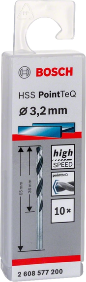 Свердло по металу Bosch HSS-PointTeQ, 3.2х36х65мм, 10шт (2.608.577.200) | Зображення 1