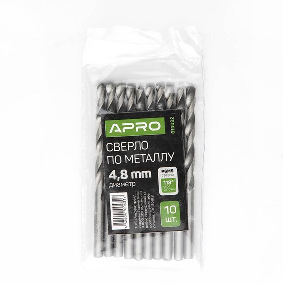 Сверло по металлу HSS (P6M5) Ø4.8мм (пачка, кратно 10шт) APRO | Зображення 2
