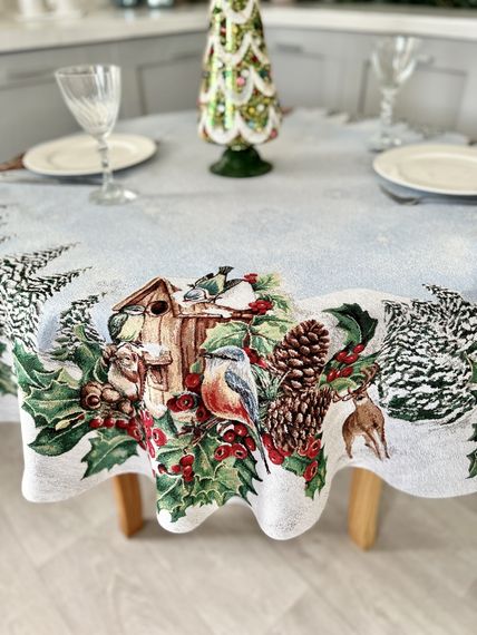 Скатертина гобеленова SQUIRREL Limaso, Ø180, Кругла, Новорічний, Срібний люрекс, 75% поліестер, 22% бавовна, 3% акрил, Гобелен | Зображення 2