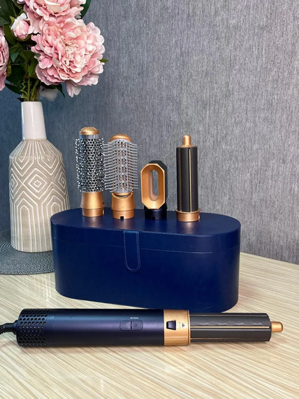 Стайлер 5в1 HAIR BRUSH Styler + Коробка с функциями объема, выпрямление, накручивание темно-синий | Зображення 1