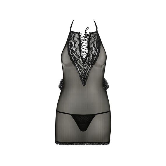 Сорочка прозрачная приталенная ERZA CHEMISE black - Passion, трусики, L/XL | Зображення 2