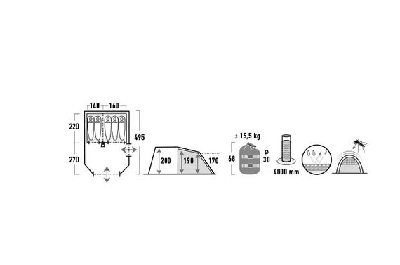 Намет п'ятимісний High Peak Bozen 5.0 Light Grey/Dark Grey/Green (11836) 928666 | Зображення 1