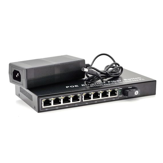 Комутатор POE з вбудованим SFP (B) 48V-57V, 8 портів PoE + 1 порт Ethernet FX 155 Мбіт / с (UP-Link) SC / FC / ST 1550nm, 802.3af, Black, БП в комплекті