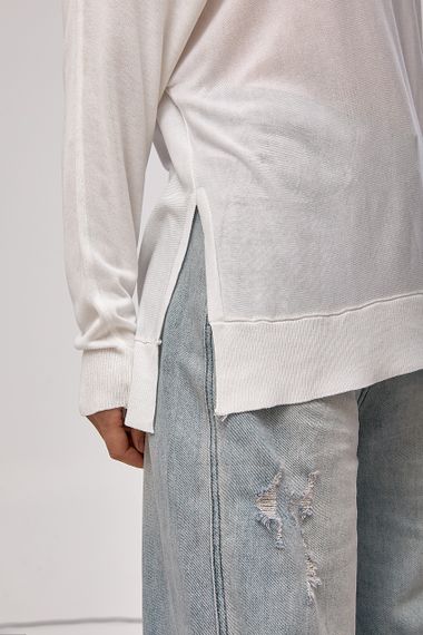 Прозорий вільний лонг із горловиною-човником - молочний цвет, ONE SIZE (є розміри) | Зображення 3