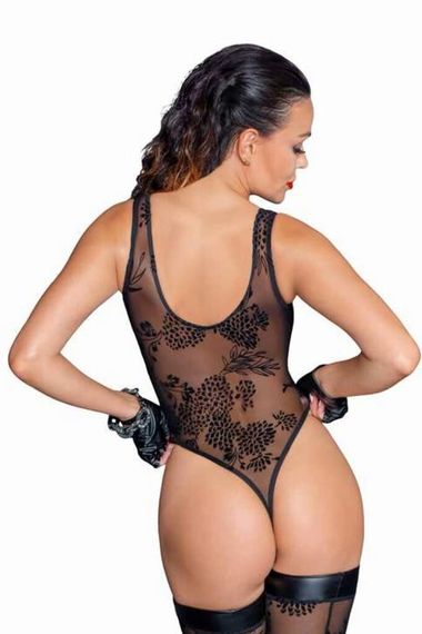 Боди Noir Handmade F242 Tulle body with patterned flock embroidery Черное S | Зображення 1