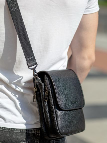 Шкіряна чоловіча сумка-месенджер через плече чорна Tiding Bag TD-23433 | Зображення 6