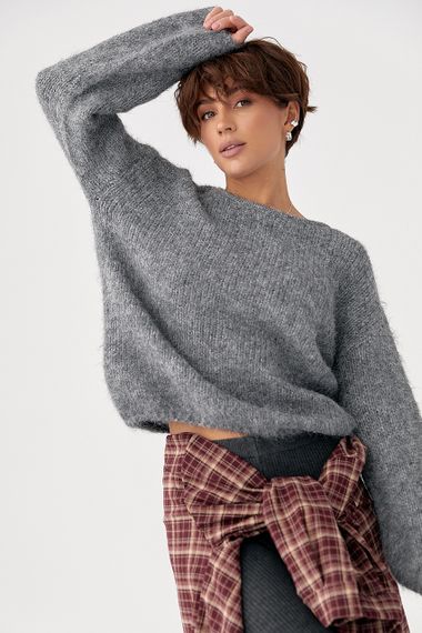 Мохерова кофта вільного фасону - сірий цвет, ONE SIZE (є розміри)