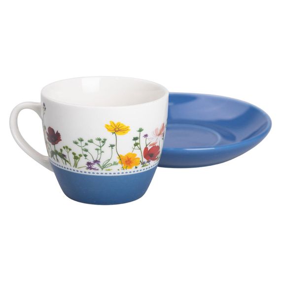 Фарфоровая чашка с блюдцем 250 мл с цветам Синяя RX-N24723BL | Зображення 1