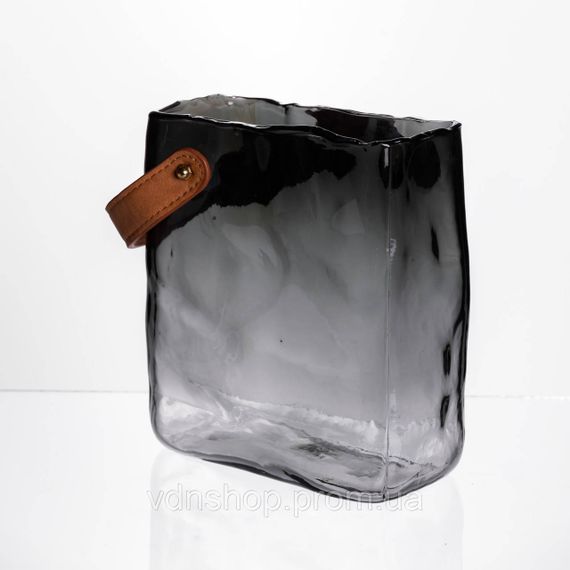 Стеклянная ваза сумочка с ручкой 16×8×18.5 (см) декоративная Серый HP-19-156-2 | Зображення 1