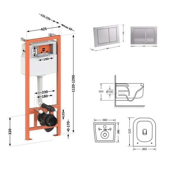 Готове рішення Qtap для ванної кімнати: підвісний унітаз Gemini Ultra Quiet 520×360×350 + комплект інсталяції Nest 4 в 1 | Зображення 1