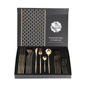 Набор столовых приборов Kitchen Ware 24 шт из нержавеющей стали на 6 персон Gold