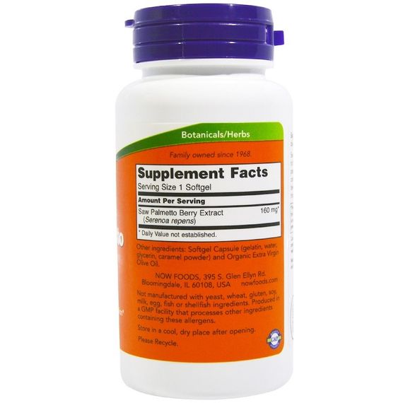 Екстракти ягід сереноа NOW Foods Saw Palmetto Extract 160 mg 240 Softgels | Зображення 1